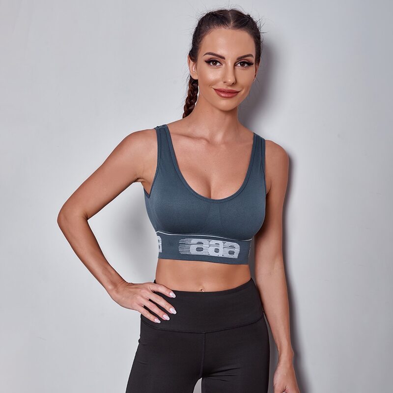 

Medium Support Letter Graphic Sports Bra, Dusty blue