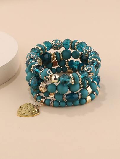 4 piezas pulsera con cuenta con corazón