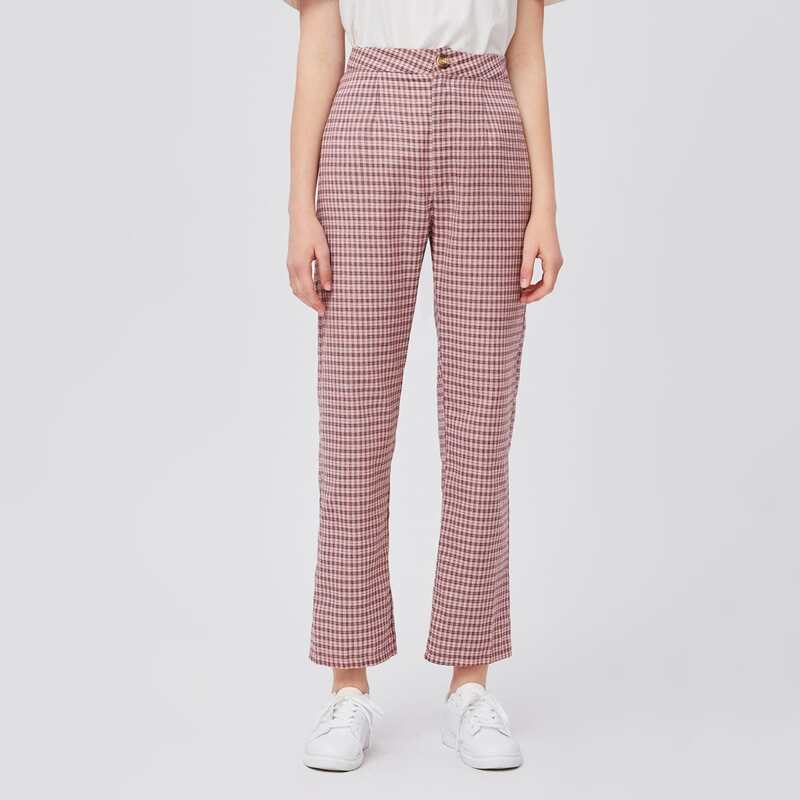

Plaid Button Fly Crop Straight Pants, Multicolor