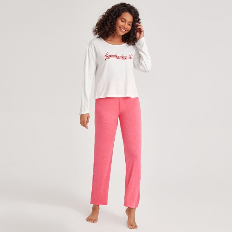 

Musical Note Graphic Tee & Pants Set, Multicolor