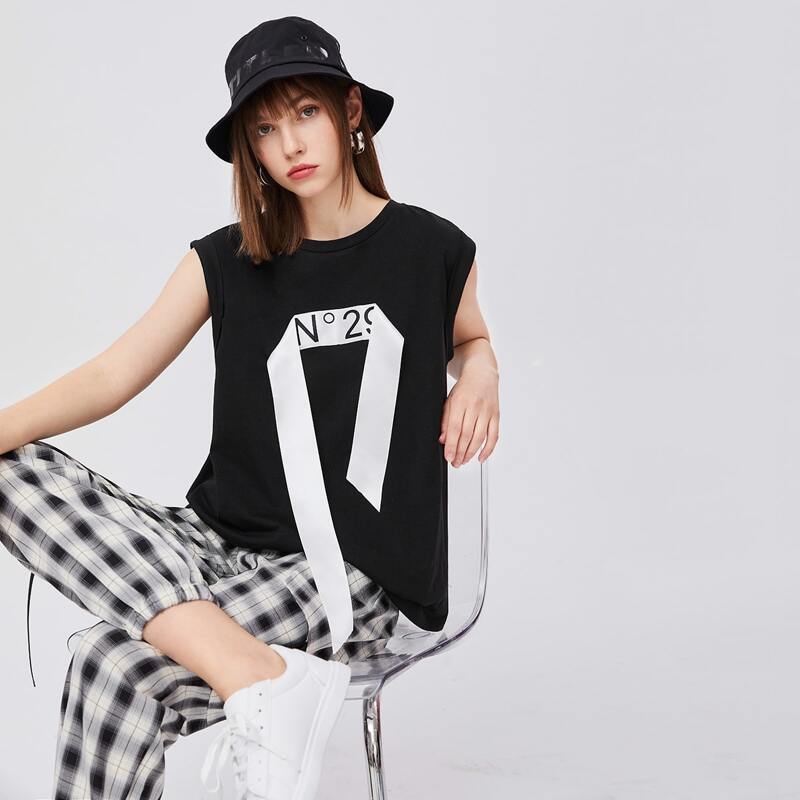

Letter Tape Tank Top, Black