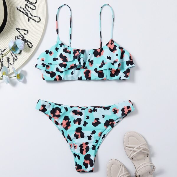 

Leopard Tiered Layer Bikini Swimsuit, Mint blue