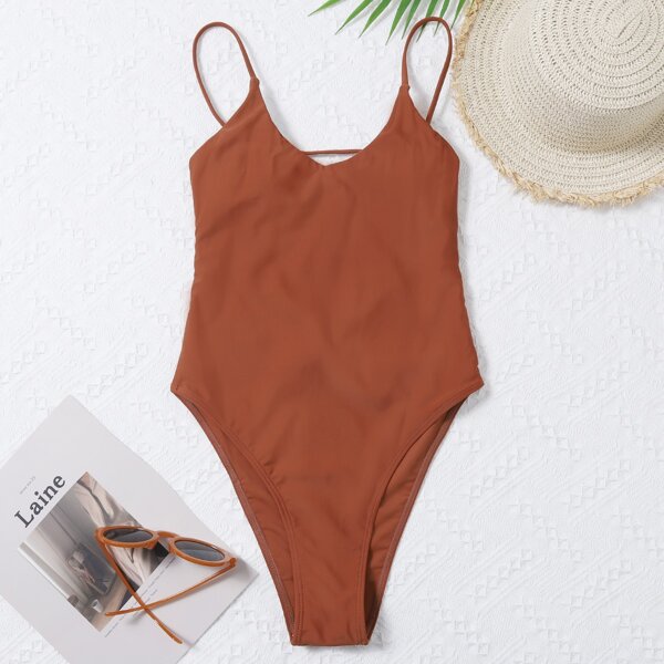 

Solid One Piece Swimsuit, Rust brown