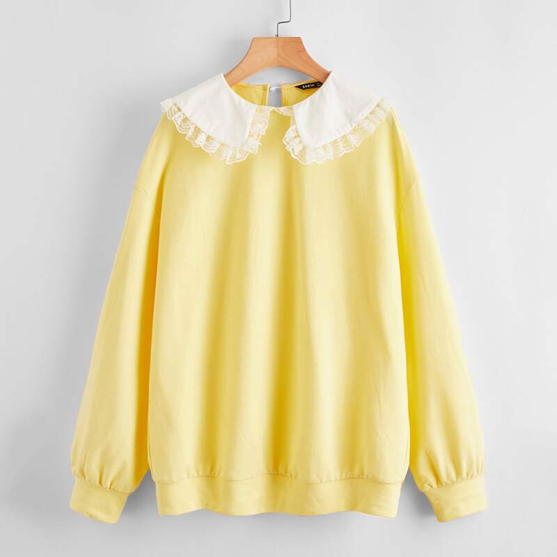 

Peter Pan Collar Drop Shoulder Pullover, Yellow
