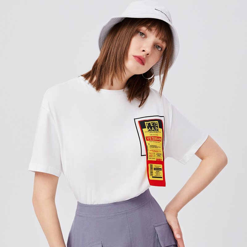 

Drop Shoulder Round Neck Tee, White