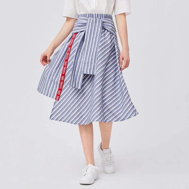 

Striped Tape Detail Tie Front Skirt, Multicolor