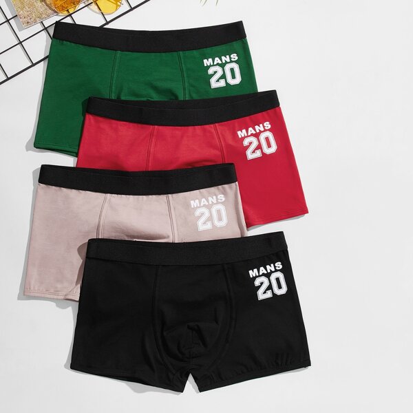 

Men 4pcs Number & Letter Graphic Boxer Brief, Multicolor