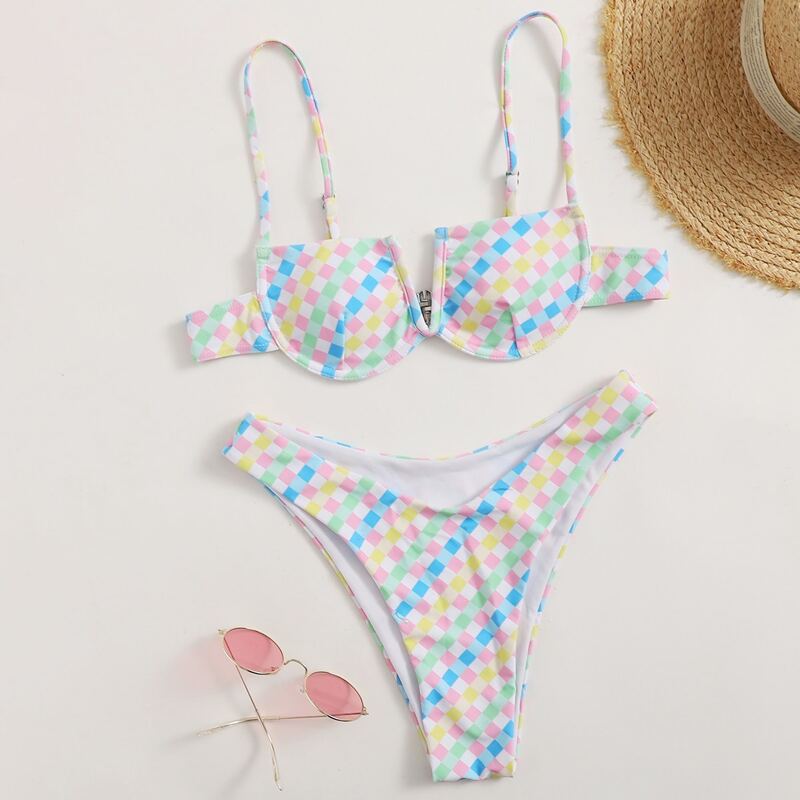 

Plaid Push Up Bikini Swimsuit, Multicolor