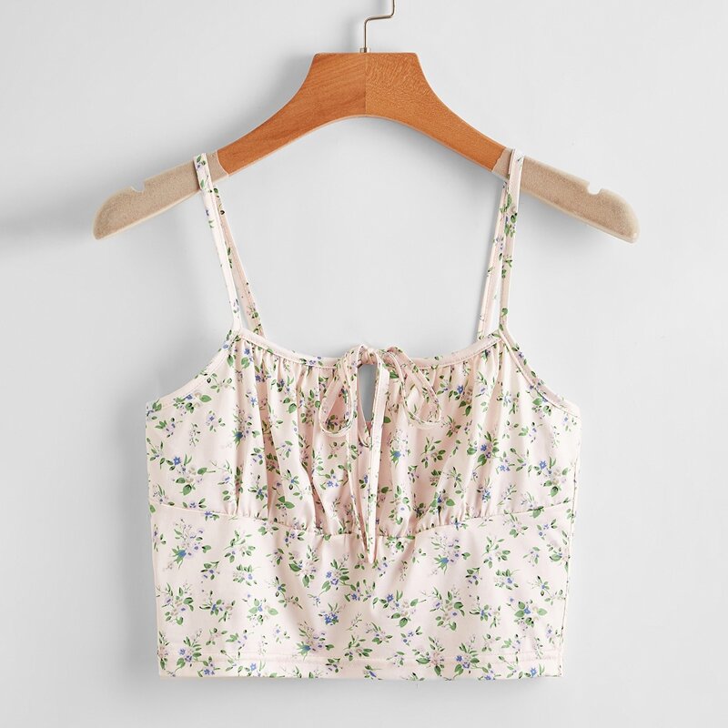 

Ditsy Flower Tie Front Crop Cami, Multicolor