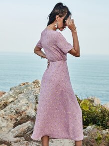 SHEIN VCAY Vestido Nudo floral de margarita Bohemio - Rosa vieja - Ver 2