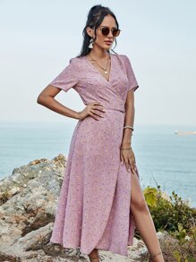 SHEIN VCAY Vestido Nudo floral de margarita Bohemio - Rosa vieja - Ver 3