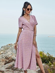 SHEIN VCAY Vestido Nudo floral de margarita Bohemio - Rosa vieja - Ver 4