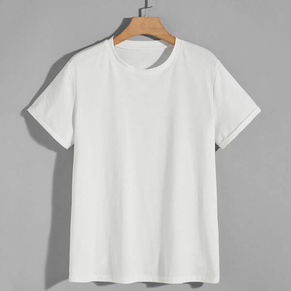 

Men Solid Round Neck Tee, White