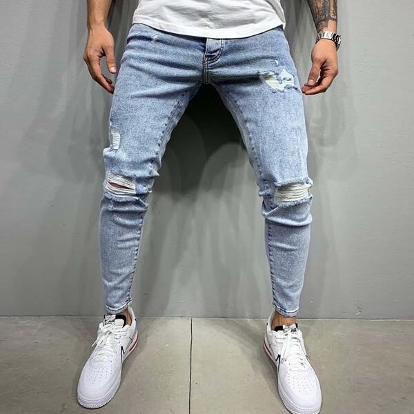 

Men Ripped Washed Skinny Jeans, Light wash