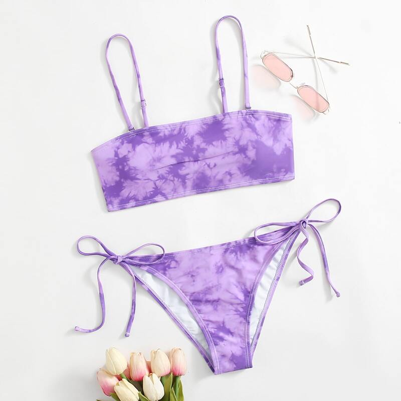 

Tie Dye Tie Side Bikini Swimsuit, Purple