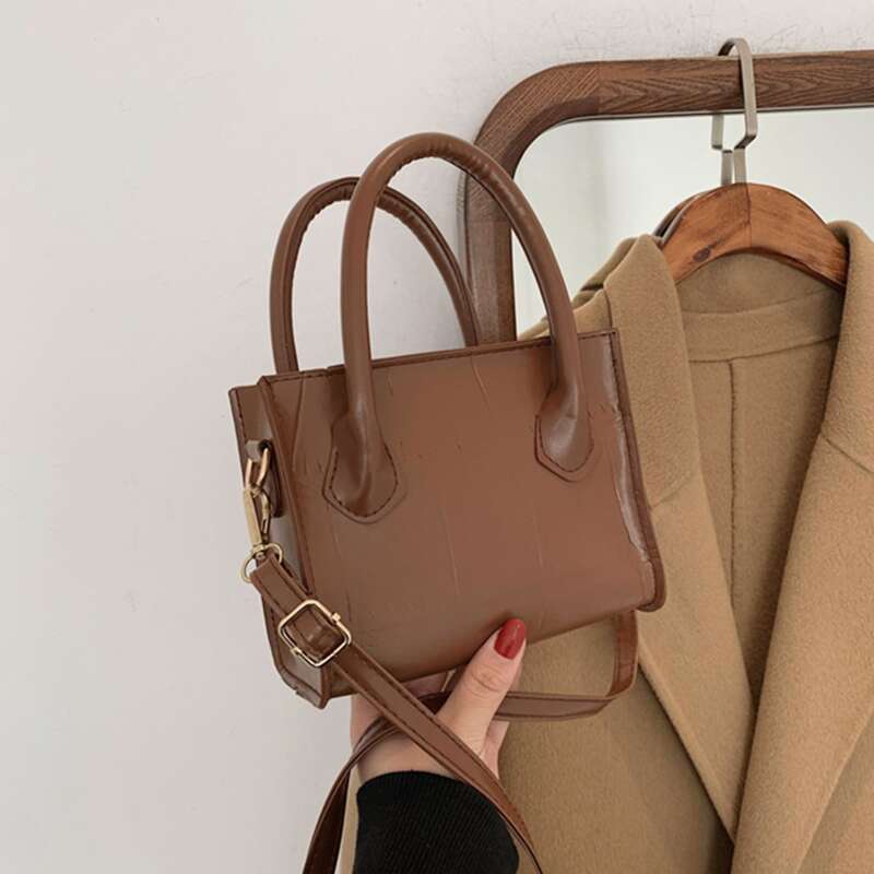 

Croc Embossed Satchel Bag, Coffee brown
