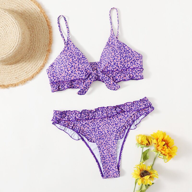 

Ditsy Floral Frill Bikini Swimsuit, Purple
