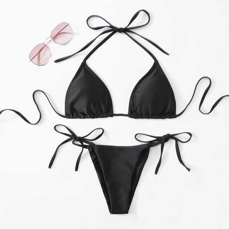 

Triangle Tie Side Bikini Swimsuit, Black
