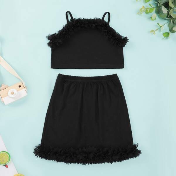 

Toddler Girls Stereo Flower Cami Top & Skirt, Black