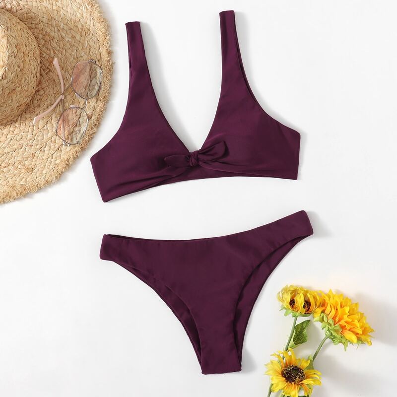 

Solid Knot Bikini Swimsuit, Purple