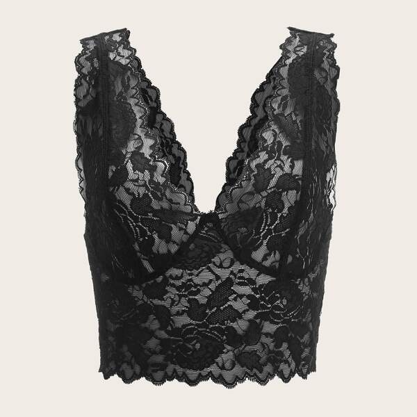 

Solid Lace Tank Top, Black