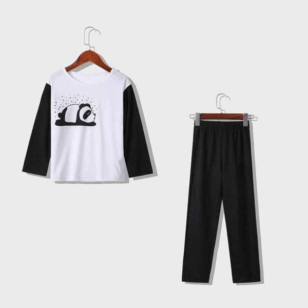 

Toddler Boys Panda Print Tee & Pants, Black and white