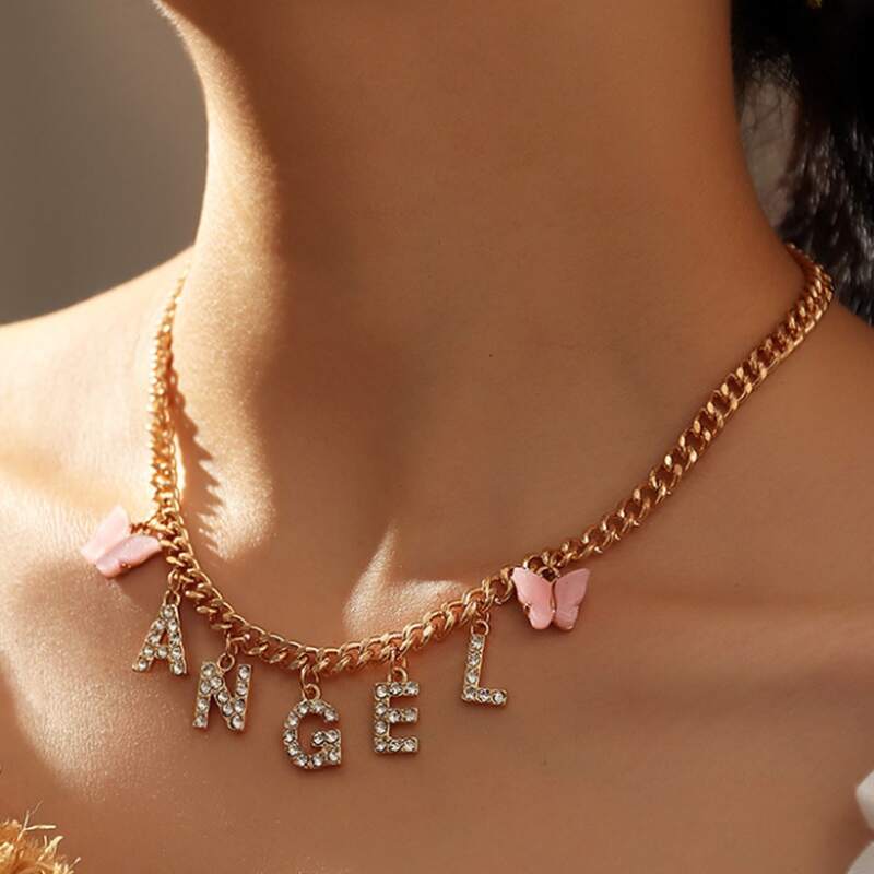 

Letter & Butterfly Charm Necklace, Gold