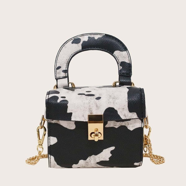 

Mini Twist Lock Satchel Bag, Black and white