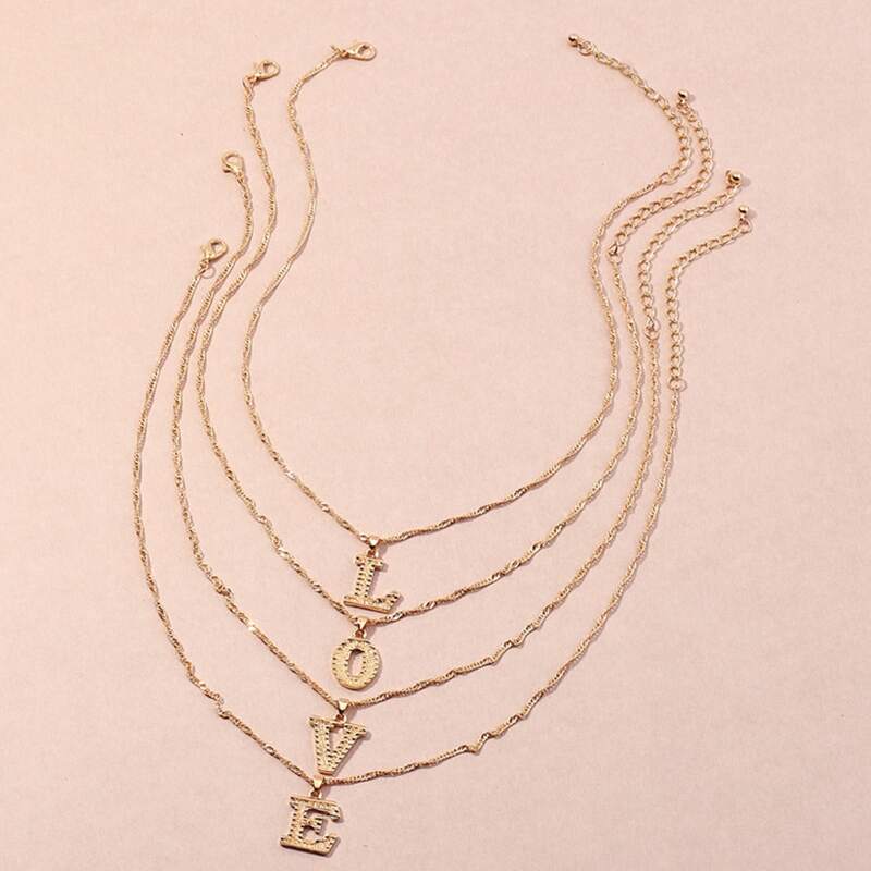 

4pcs Love Pendant Necklace, Gold