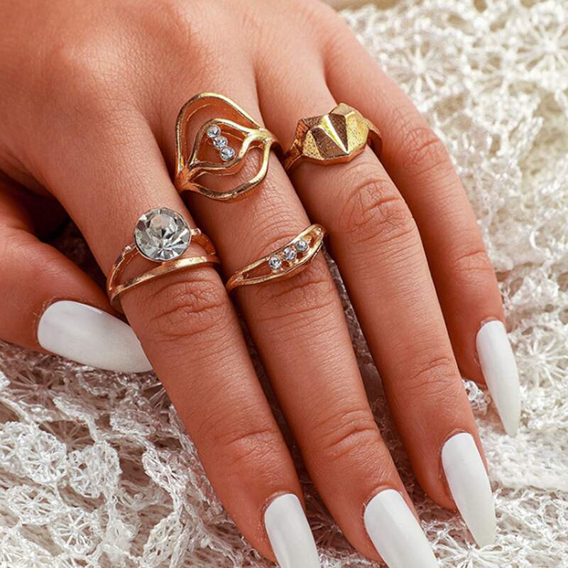 

4pcs Rhinestone Decor Ring, Gold