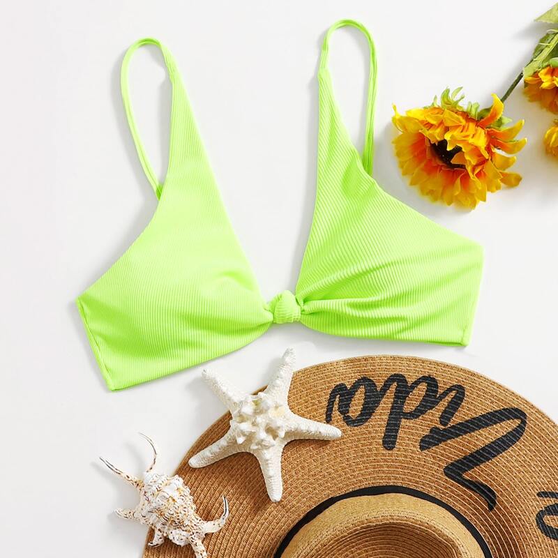 

Solid Knot Bikini Top, Green neon