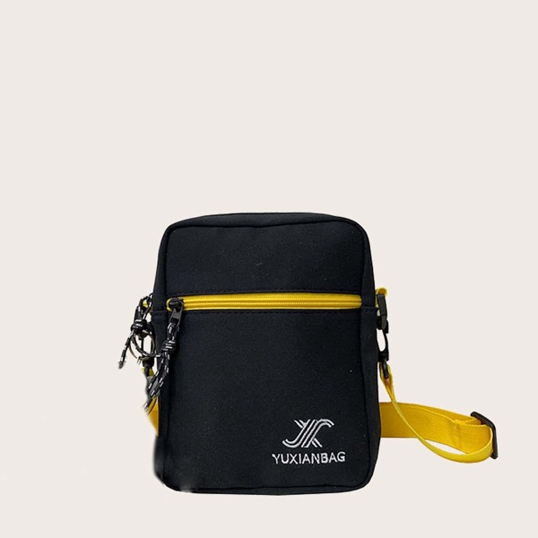 

Men Letter Graphic Crossbody Bag, Black
