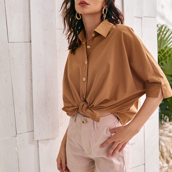 

Button Through High Low Linen Blouse, Ginger