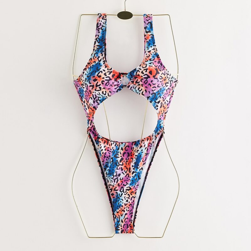 

Tie Dye Leopard Cut Out One Piece Swimsuit, Multicolor