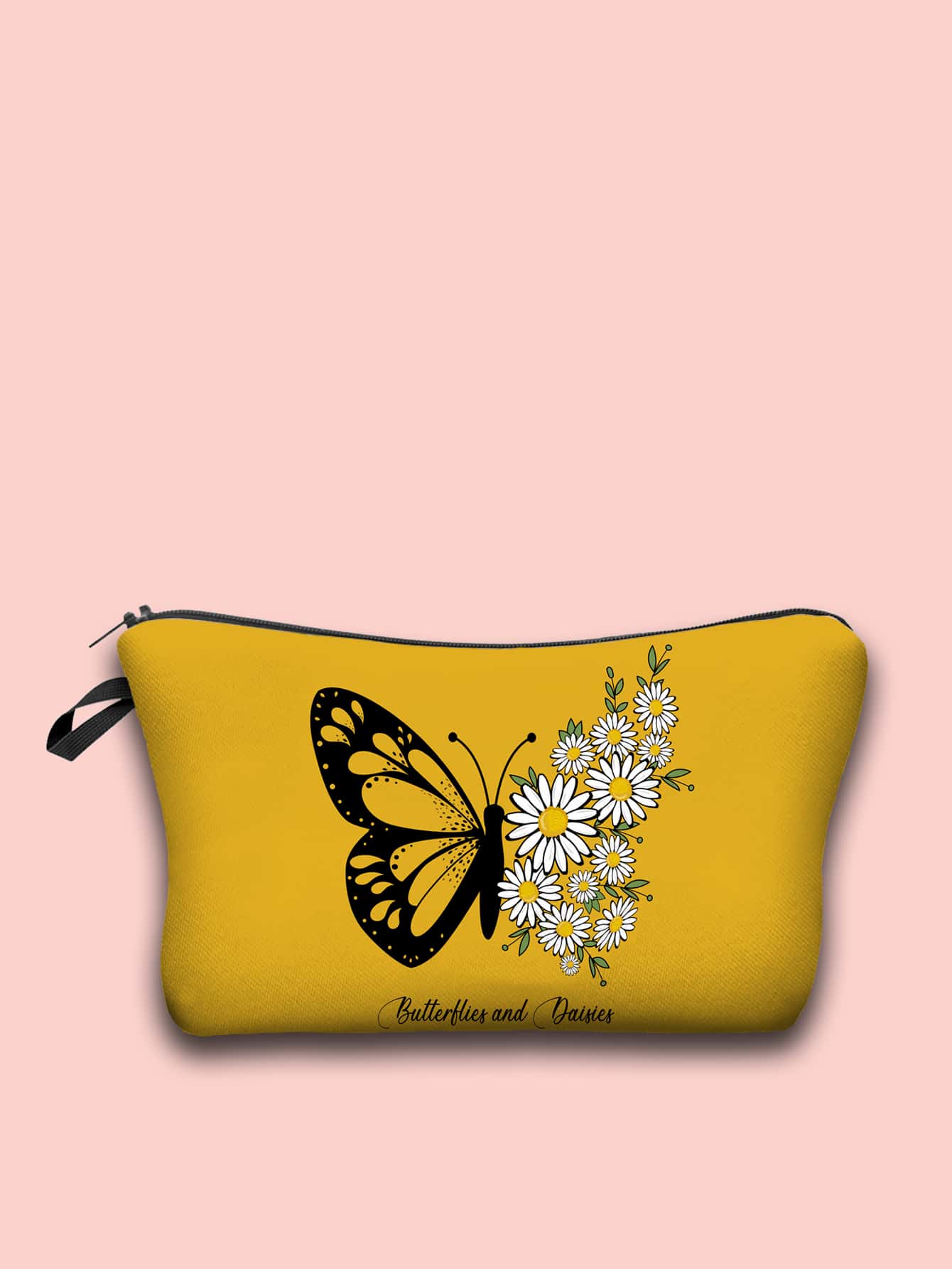 Túi mỹ phẩm in hình bướm và hoa cúc - Màu vàng - Xem 1