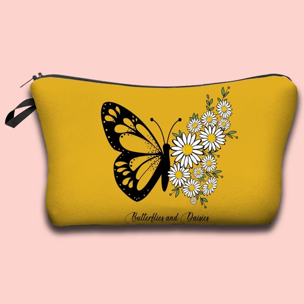 

Butterfly & Daisy Print Makeup Bag, Yellow