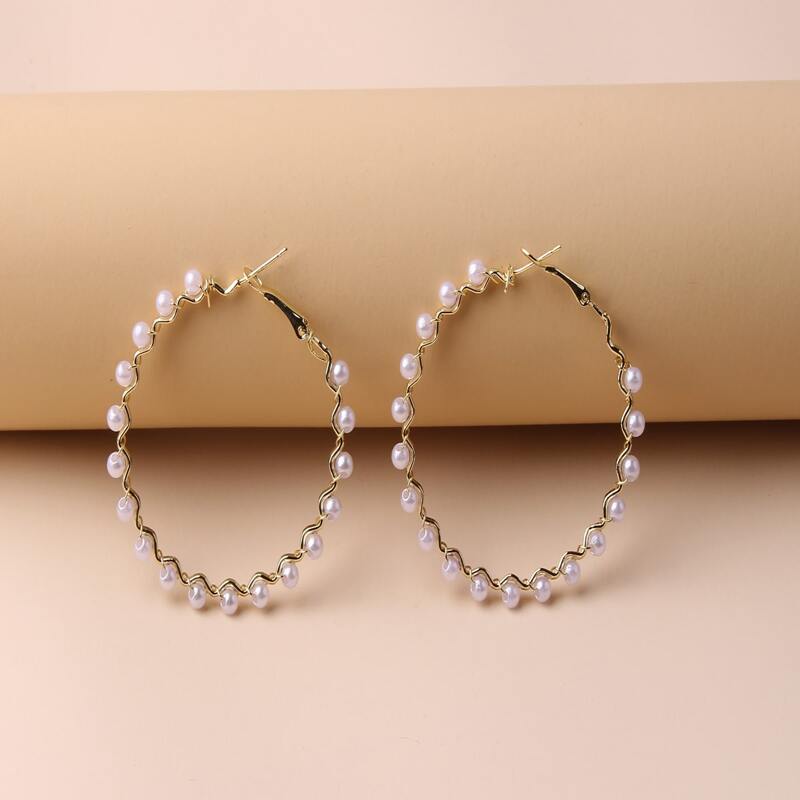 

Faux Pearl Hoop Earrings, White