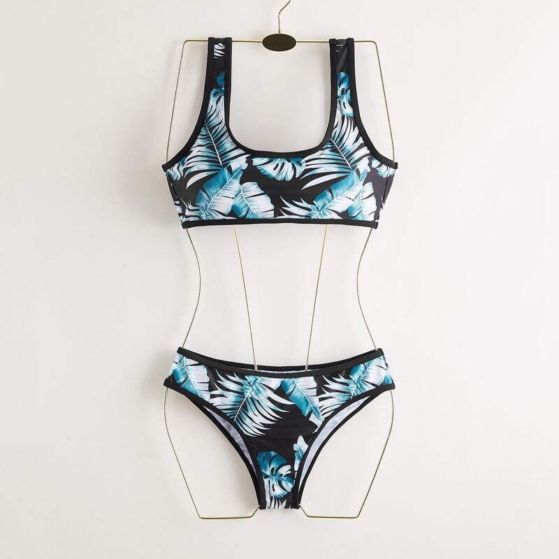 

Leaf Print Bikini Swimsuit, Multicolor