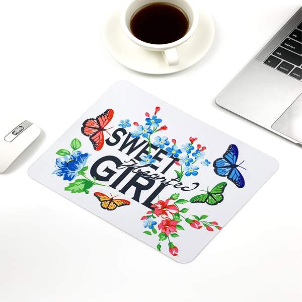 

Letter & Flower Print Mouse Pad, Multicolor