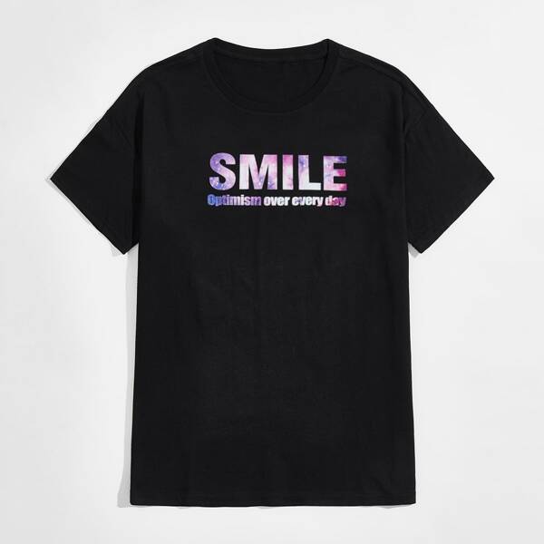 

Men Slogan Graphic Crew Neck Tee, Black