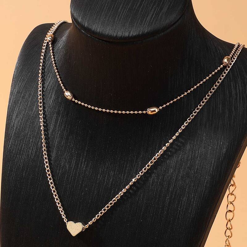 

Heart Layered Chain Necklace, Gold