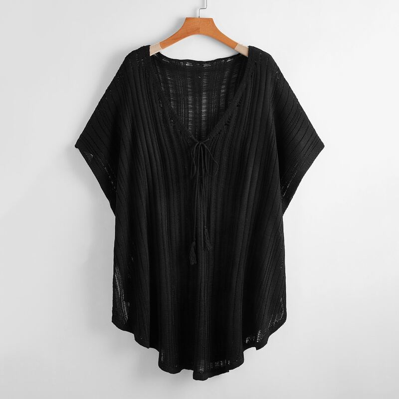 

Solid Tie Front Cover Up, Black