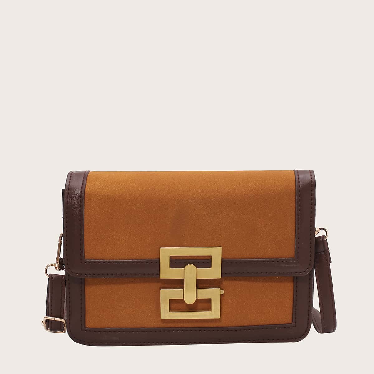 

Contrast Trim Flap Bag, Brown