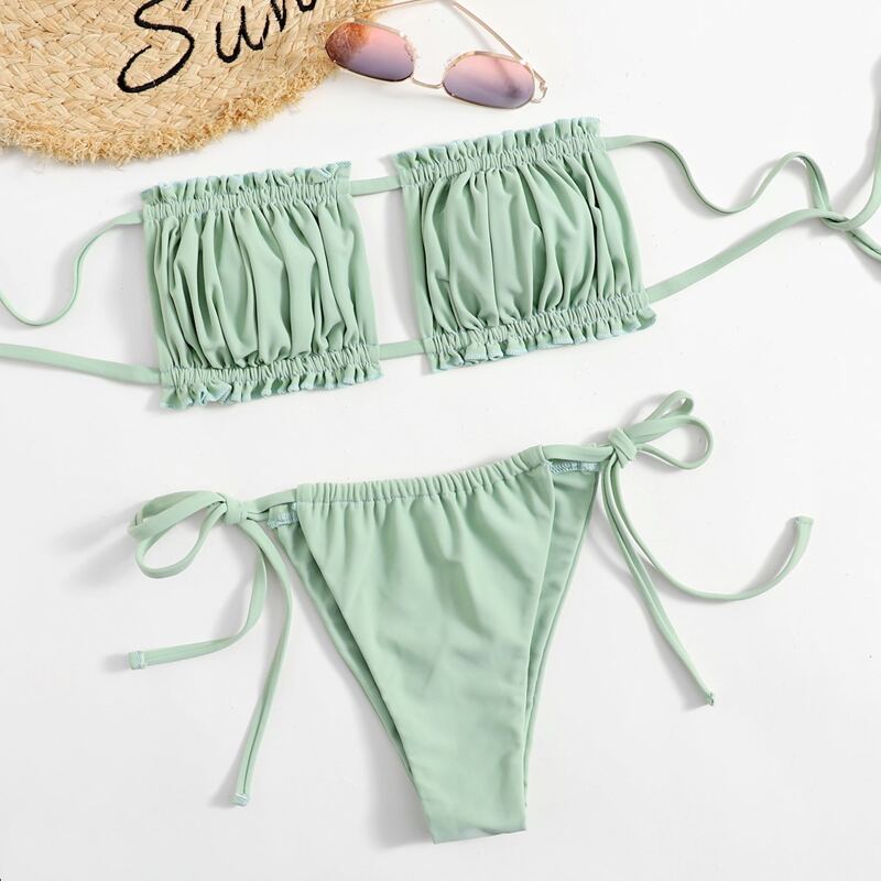 

Ruched Tie Side Bikini Swimsuit, Lime green