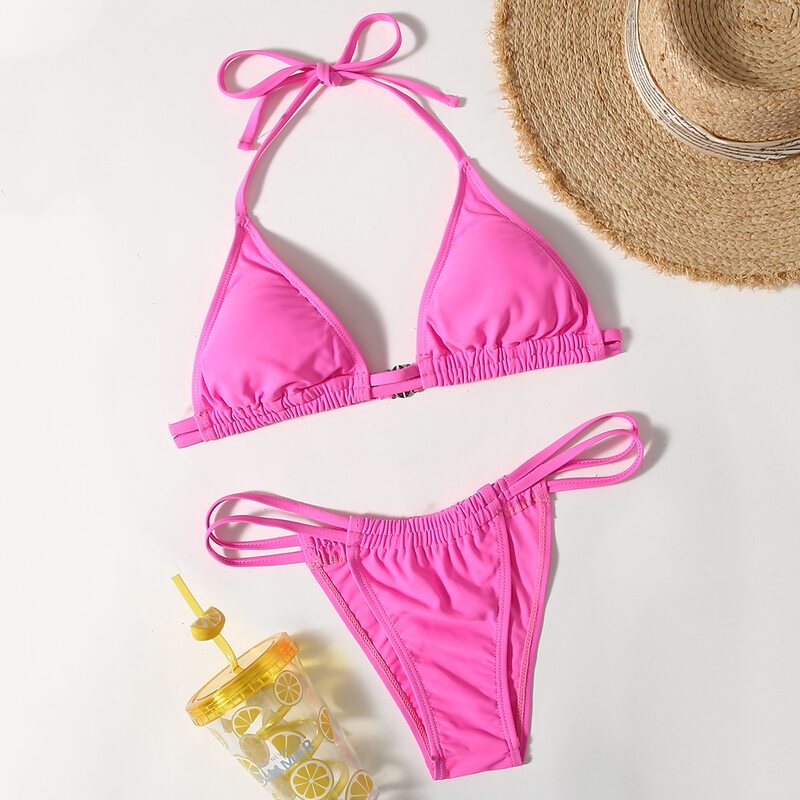 

Triangle High Cut Bikini Swimsuit, Hot pink