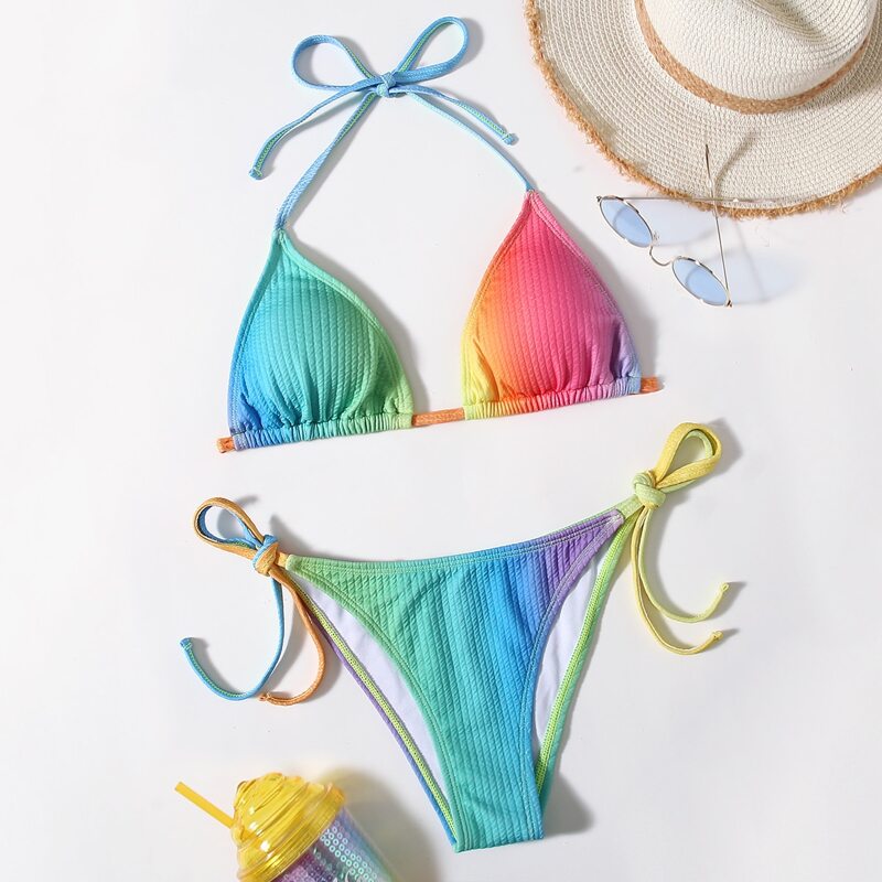 

Ombre Triangle Bikini Swimsuit, Multicolor