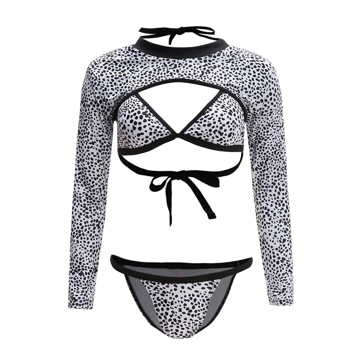 

3pack Allover Print Triangle Bikini Swimsuit, Black and white