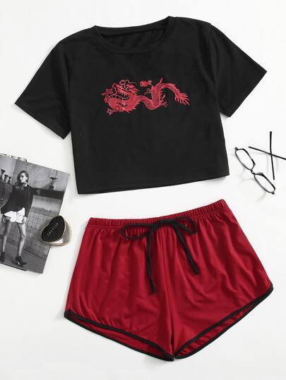 Dragon Print Tee PJ Set