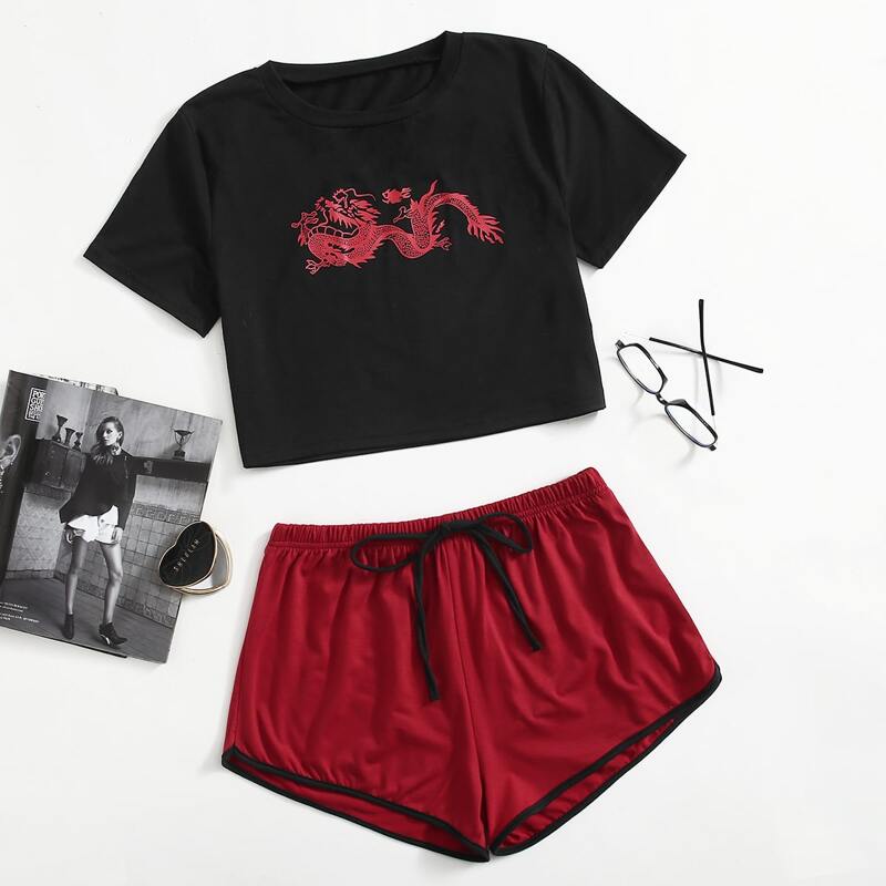 

Dragon Print Tee PJ Set, Multicolor