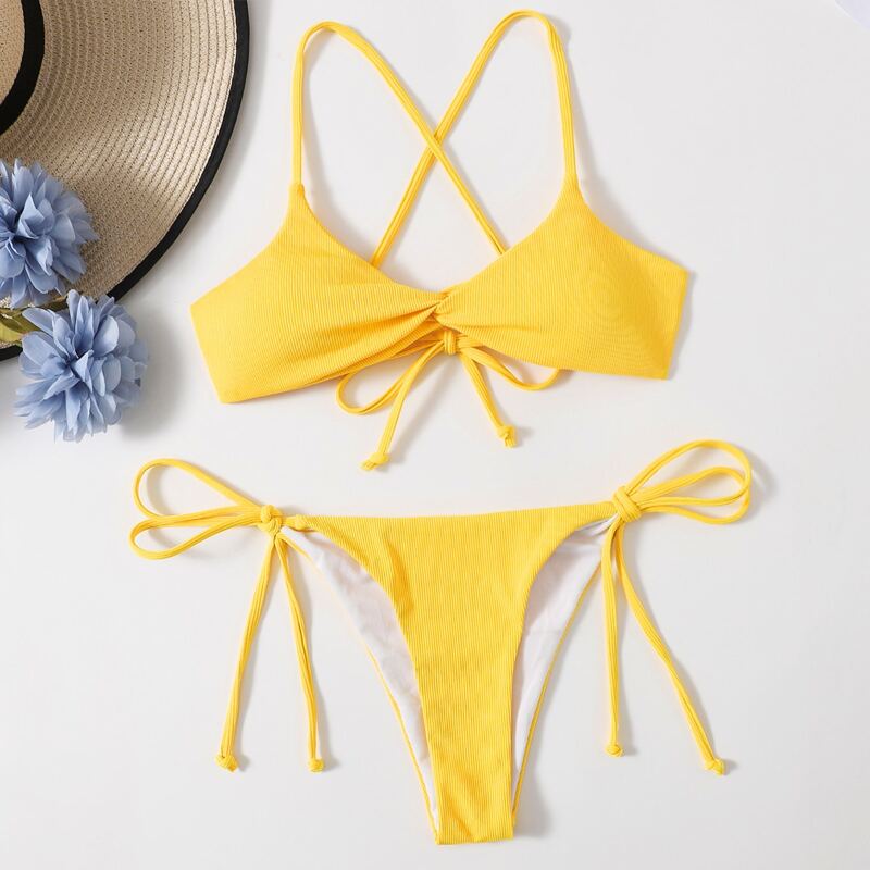 

Twist Tie Side Bikini Swimsuit, Yellow